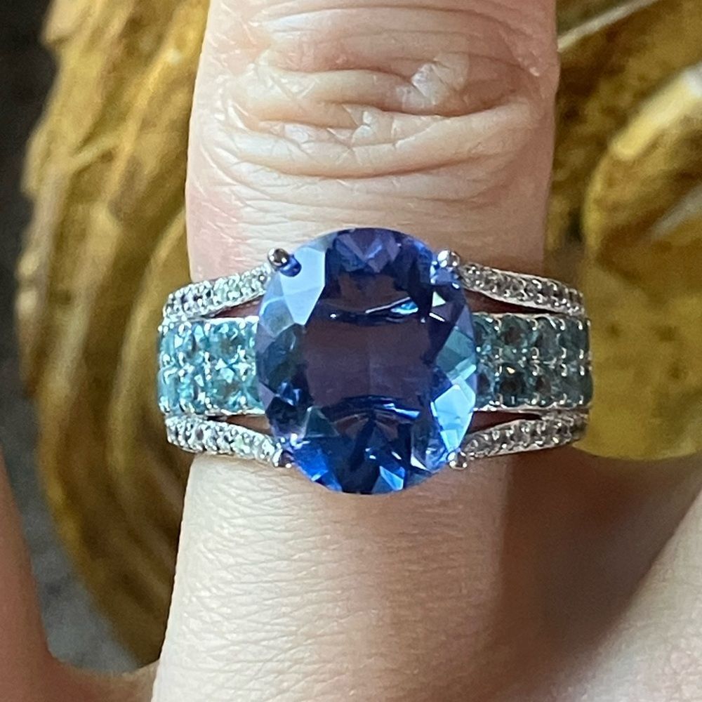 Color Changing Fluorite Sterling Silver Cocktail Ring Size 7